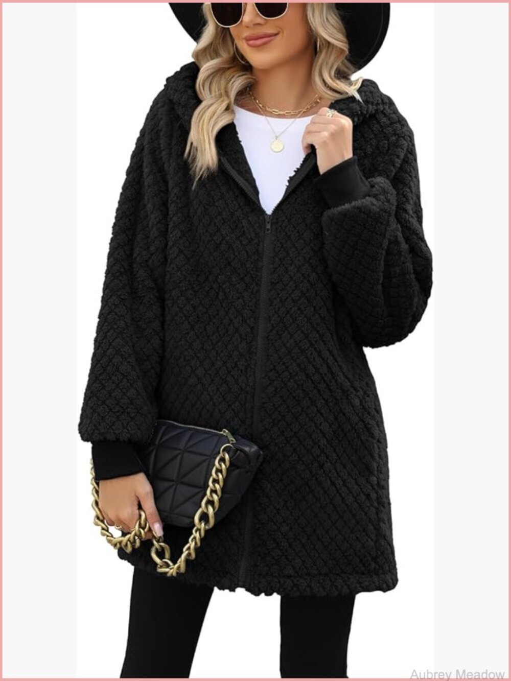 Oversized Sherpa Jacket Faux Fur Zip Up Fleece Winter Coat with Pockets